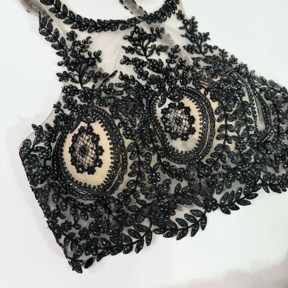 Dancing Queen Skirt & Top Womens Medium Tan Solid Maxi A-Line Crop Top Elegant - Picture 3 of 13